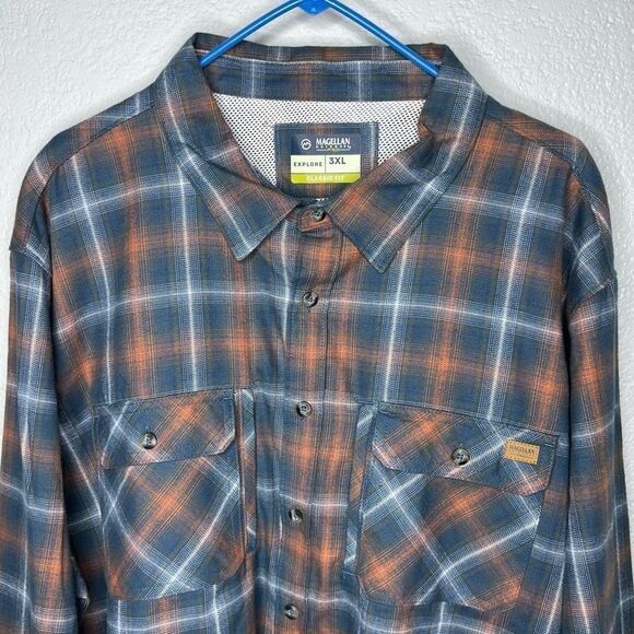 New! Magellan Outdoor LS Pro Performance Flannel Blue/Orange Men Shirt Sz 3XL - Picture 4 of 14